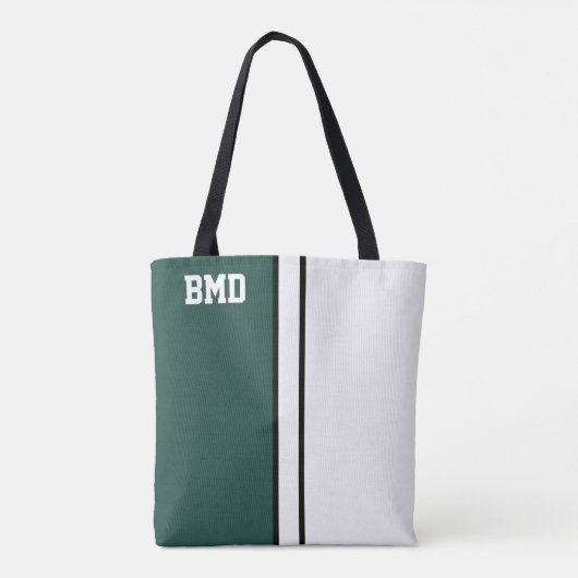 College Kleuren Donker Groen & Wit Monogram Tote Bag (Achterkant)