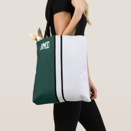 College Kleuren Donker Groen & Wit Monogram Tote Bag