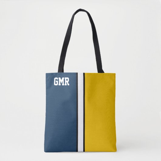 College Kleuren Donkerblauw & Maïs Geel Monogram Tote Bag (Voorkant)