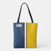 College Kleuren Donkerblauw & Maïs Geel Monogram Tote Bag (Achterkant)