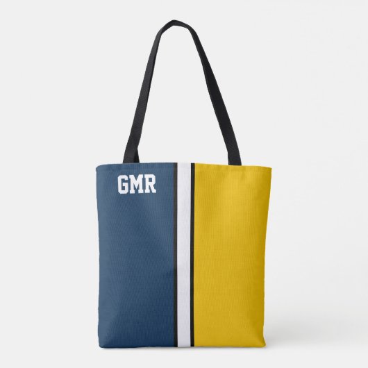 College Kleuren Donkerblauw & Maïs Geel Monogram Tote Bag (Achterkant)