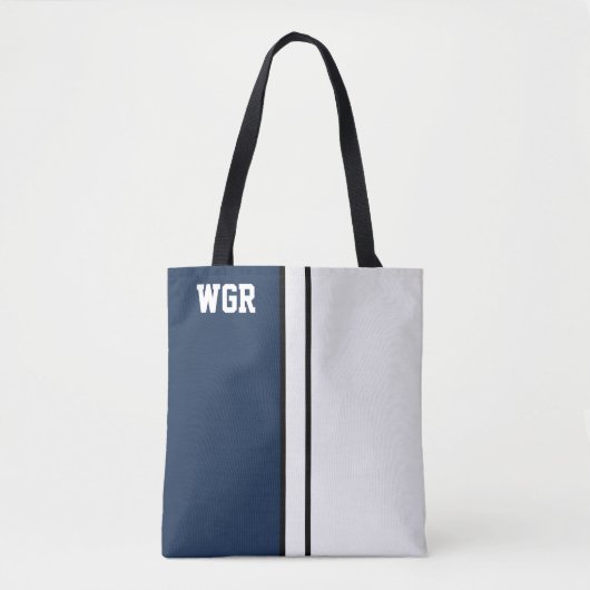 College Kleuren Donkerblauw & Wit Monogram Tote Bag (Voorkant)