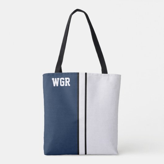 College Kleuren Donkerblauw & Wit Monogram Tote Bag (Achterkant)