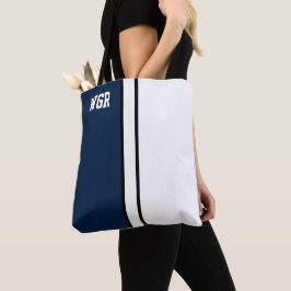 College Kleuren Donkerblauw & Wit Monogram Tote Bag