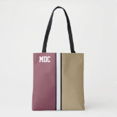 College Kleuren Granaat Rood & Goud Monogram Tote Bag (Voorkant)