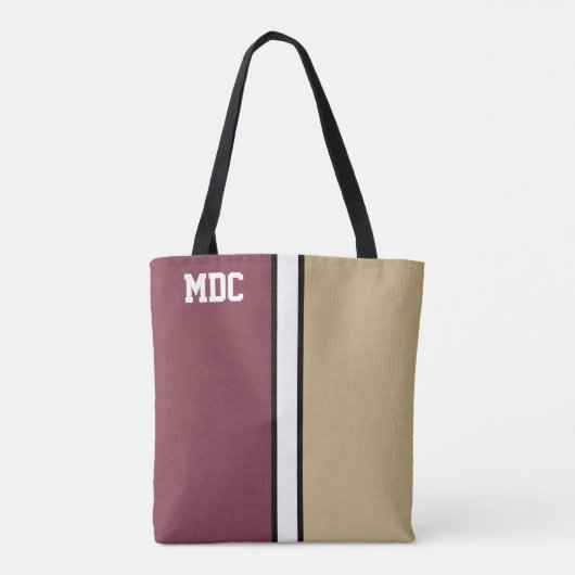 College Kleuren Granaat Rood & Goud Monogram Tote Bag (Achterkant)