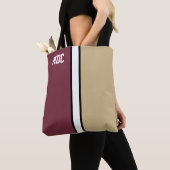 College Kleuren Granaat Rood & Goud Monogram Tote Bag (Dichtbij)
