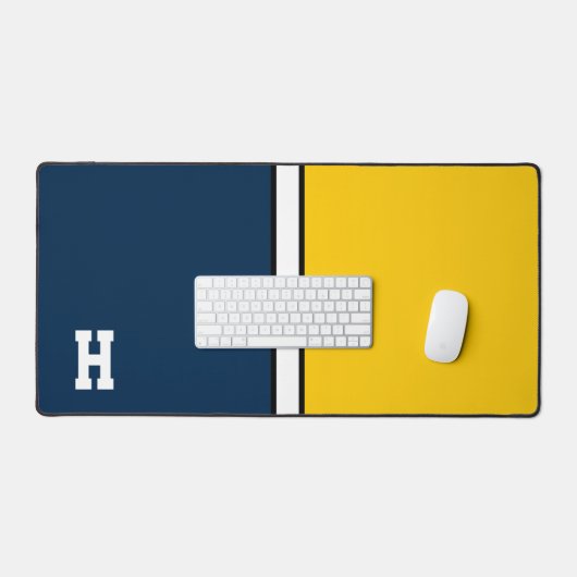 College Kleuren Marine Blauw & Maïs Geel Monogram Bureaumat (Keyboard & Muis)