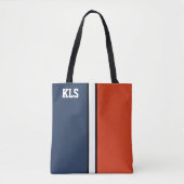 College Kleuren Marine Blauw & Sinaasappel Monogra Tote Bag (Voorkant)