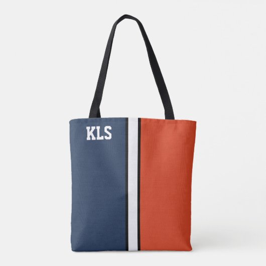 College Kleuren Marine Blauw & Sinaasappel Monogra Tote Bag (Achterkant)