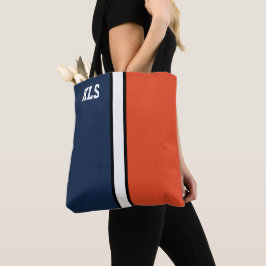 College Kleuren Marine Blauw & Sinaasappel Monogra Tote Bag