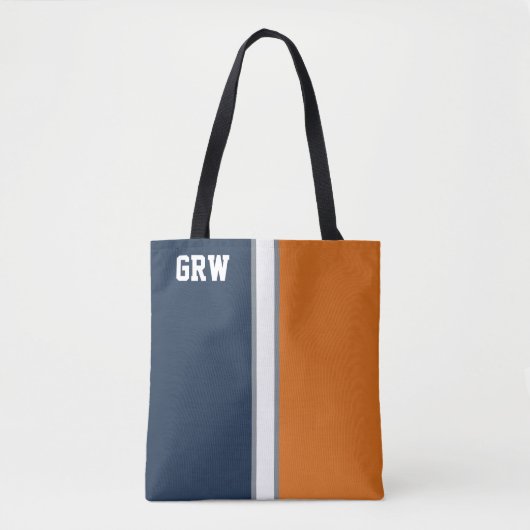 College Kleuren Marine Blauw & Sinaasappel Monogra Tote Bag (Voorkant)