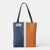College Kleuren Marine Blauw & Sinaasappel Monogra Tote Bag (Achterkant)