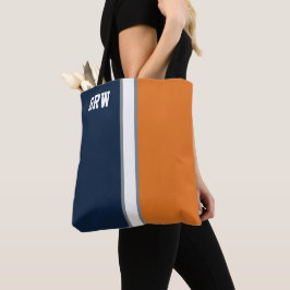 College Kleuren Marine Blauw & Sinaasappel Monogra Tote Bag