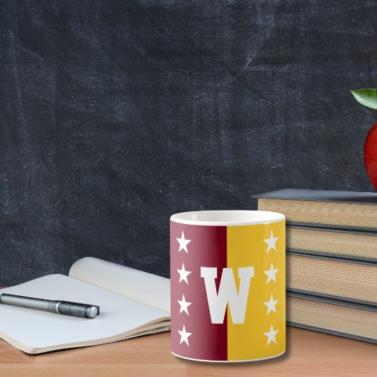 College Kleuren Maroon & Goud Monogram Koffiemok