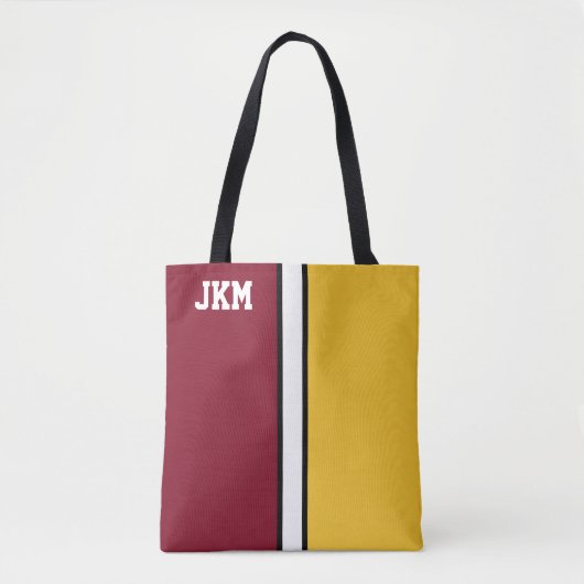 College Kleuren Maroon & Goud Monogram Tote Bag (Voorkant)