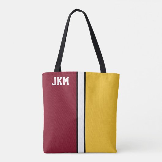 College Kleuren Maroon & Goud Monogram Tote Bag (Achterkant)