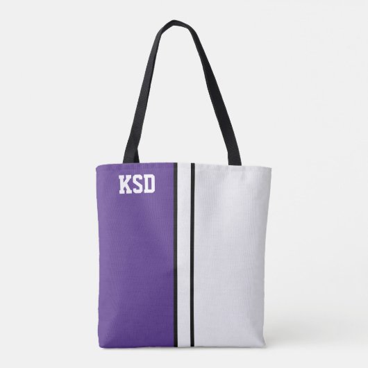 College Kleuren Paarse & Witte Monogram Tote Bag (Achterkant)