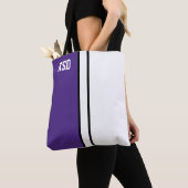 College Kleuren Paarse & Witte Monogram Tote Bag (Dichtbij)