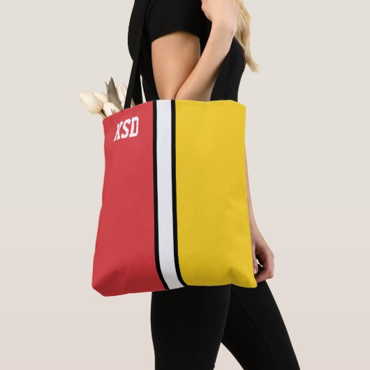 College Kleuren Rood & Goud Monogram Tote Bag (Dichtbij)