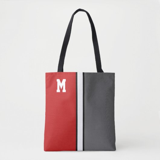 College kleuren rood & grijs monogram tote bag (Voorkant)