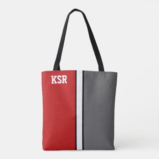 College kleuren rood & grijs monogram tote bag (Achterkant)