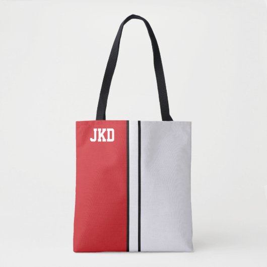 College kleuren rood & wit monogram tote bag (Voorkant)