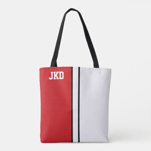 College kleuren rood & wit monogram tote bag (Achterkant)