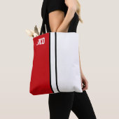 College kleuren rood & wit monogram tote bag (Dichtbij)