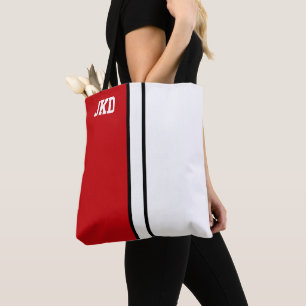 College kleuren rood & wit monogram tote bag