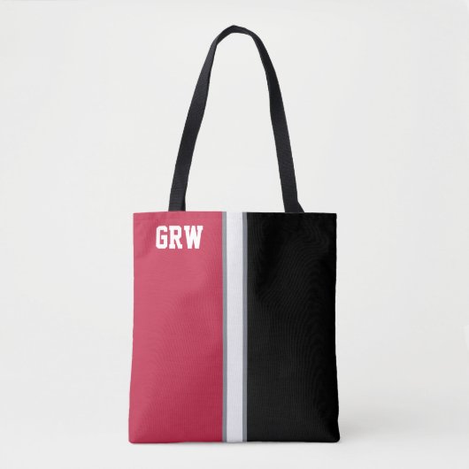 College kleuren rood & zwart monogram tote bag (Voorkant)