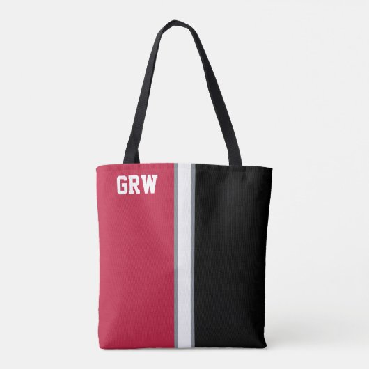 College kleuren rood & zwart monogram tote bag (Achterkant)