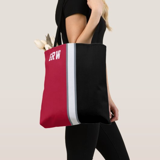 College kleuren rood & zwart monogram tote bag (Dichtbij)