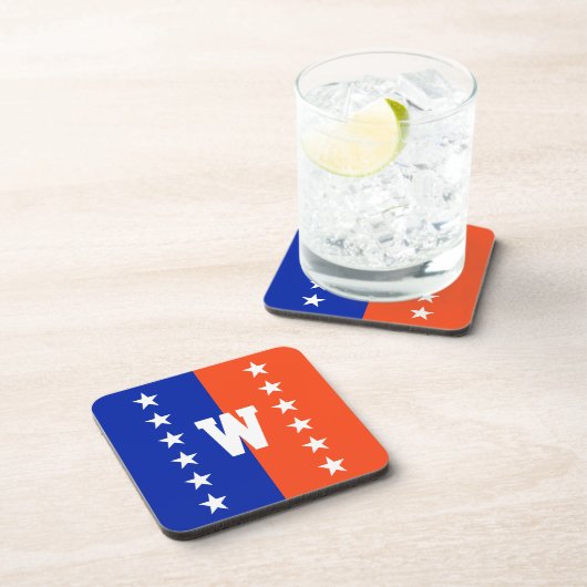 College Kleuren Royal Blauw & Sinaasappel Bier Onderzetter (Rechterzijde)