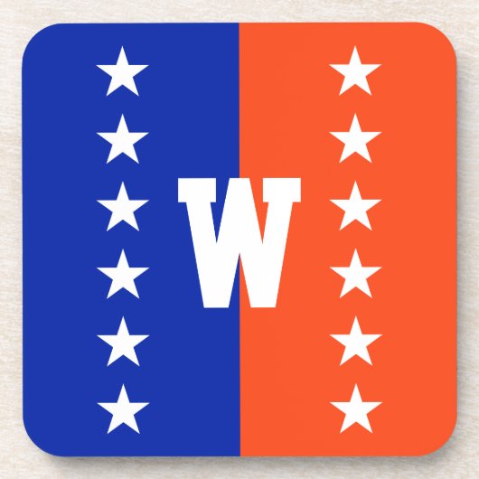 College Kleuren Royal Blauw & Sinaasappel Bier Onderzetter (Voorkant)