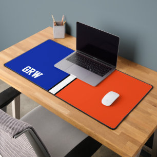 College Kleuren Royal Blauw & Sinaasappel Monogram Bureaumat