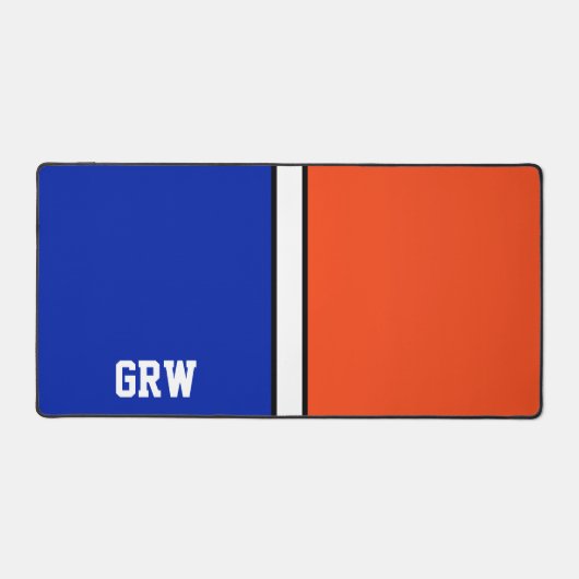 College Kleuren Royal Blauw & Sinaasappel Monogram Bureaumat (Voorkant)
