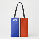 College Kleuren Royal Blauw & Sinaasappel Monogram Tote Bag (Voorkant)