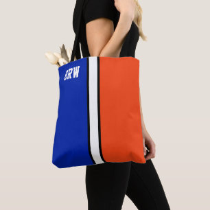 College Kleuren Royal Blauw & Sinaasappel Monogram Tote Bag