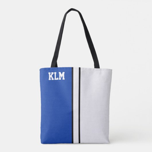 College Kleuren Royal Blauw & Wit Monogram Tote Bag (Achterkant)