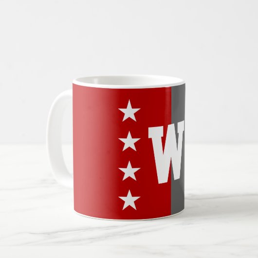 College Kleuren Scarlet Rood & Donkergrijs Monogra Koffiemok (Voorkant links)