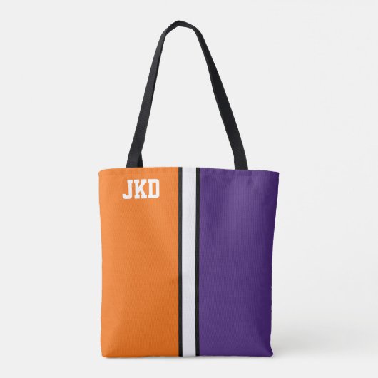 College Kleuren Sinaasappel & Paarse Monogram Tote Bag (Achterkant)