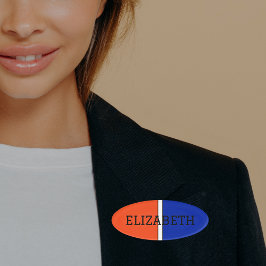 College Kleuren Sinaasappel, Wit & Blauw Monogram Naambadge