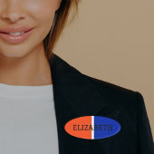 College Kleuren Sinaasappel, Wit & Blauw Monogram Naambadge