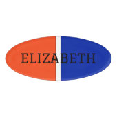 College Kleuren Sinaasappel, Wit & Blauw Monogram Naambadge (Voorkant)