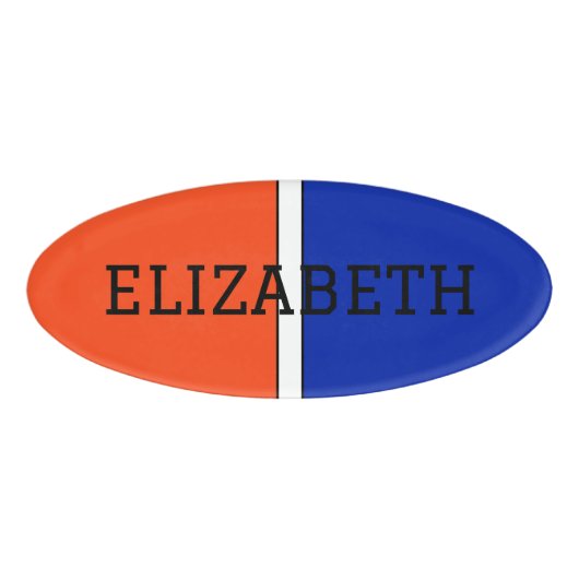 College Kleuren Sinaasappel, Wit & Blauw Monogram Naambadge (Voorkant)