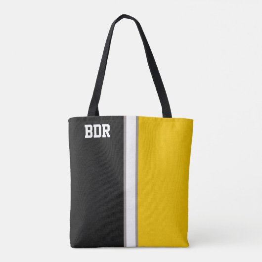 College kleuren zwart & goud monogram tote bag (Achterkant)