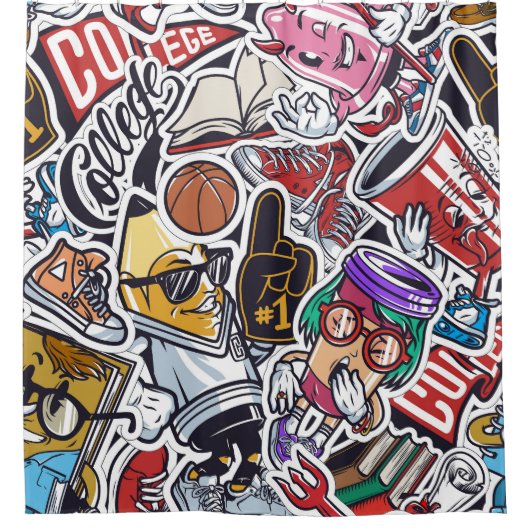 College Leuk, Kleurrijk  Patroon Douchegordijn (Voorkant)