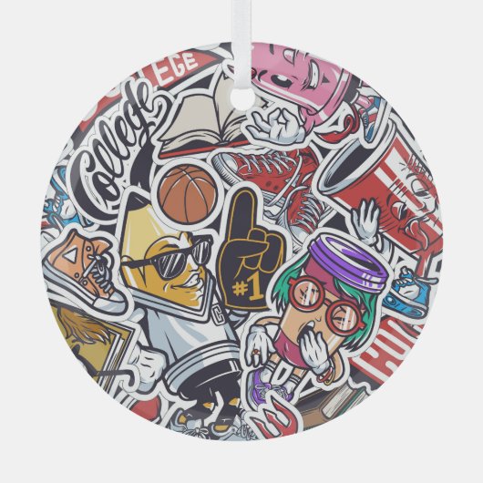 College Leuk, Kleurrijk  Patroon Glas Ornament (Voorkant)