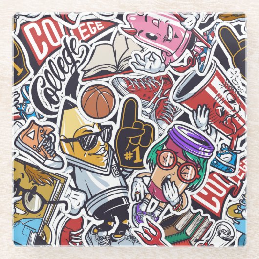 College Leuk, Kleurrijk Patroon Glazen Onderzetter (Voorkant)